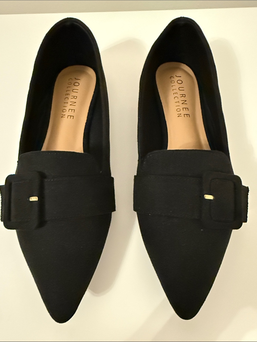 Journee Collection Black Pointed Loafers with Buckle